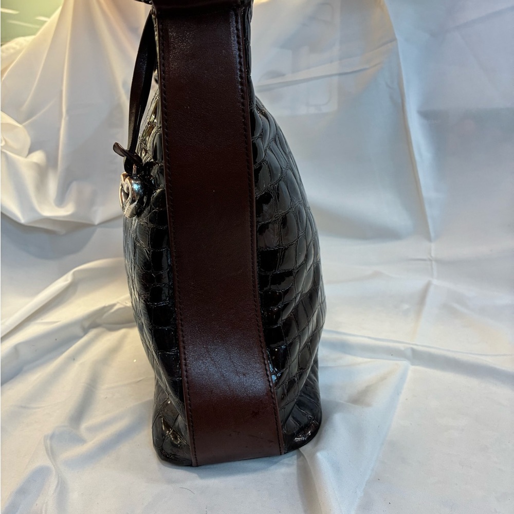 Brighton Dark Brown Leather Tote with Vibrant Orange Lining - Picture 4 of 7